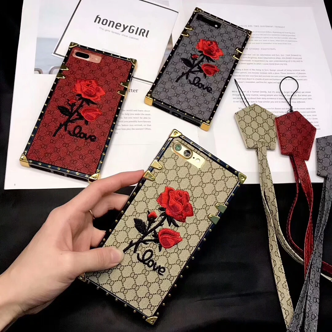 Модный квадратный чехол с вышитыми розами для iphone 11 pro max Xr Xs X 7 8 plus 6 роскошный
