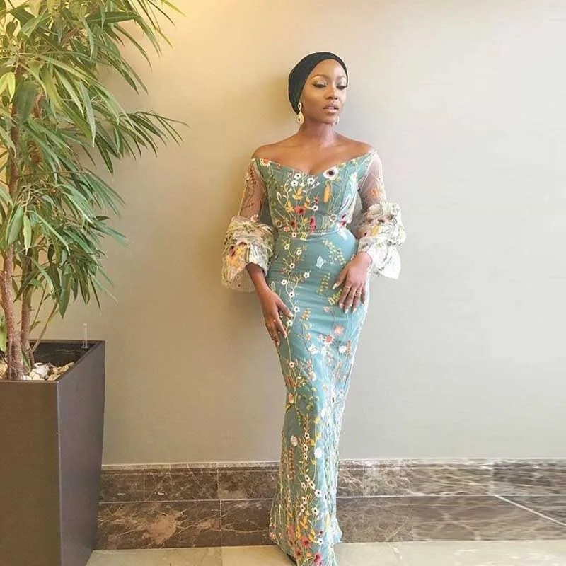 Вечерние платья с цветочной вышивкой из Саудовской Аравии Aso Ebi 3/4 вечерние