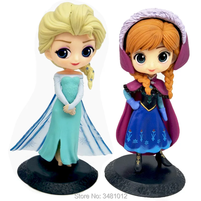 Q Posket Elsa Anna PVC Action Figures Snow Queen Dolls Figurines Kids Toys for Children Girls