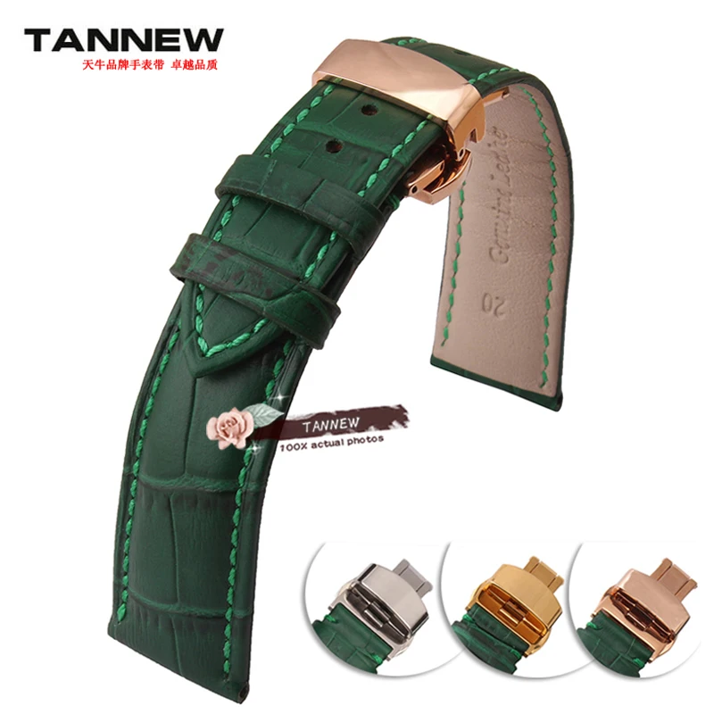 Ремешок кожаный для наручных часов зеленый браслет с застежкой-бабочкой 18 мм 20 22 -