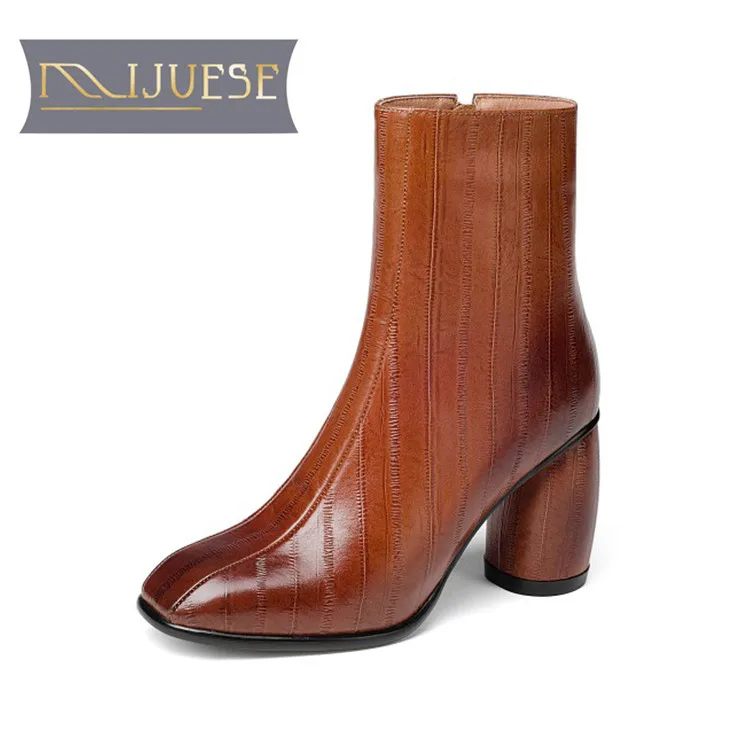 Женские ботильоны из телячьей кожи MLJUESE зимние теплые ботинки на меху молнии