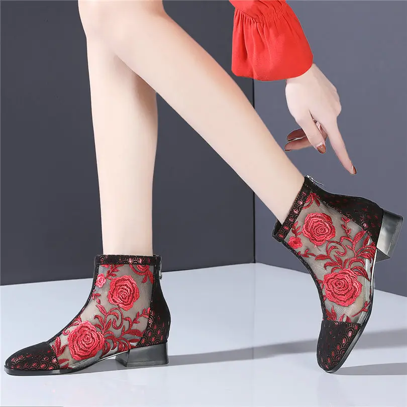 Свадебные туфли Для женщин из натуральной кожи с вышивкой Ботильоны цветочным