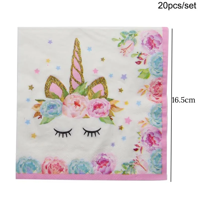 20pcs napkin Детский день рождения Единорог вечерние украшения Единорог Рог торт Топпер повязка на голову для свадьбы или «нулевого дня рождения» вечерние поставки 1st Декор ко дню рождения - Цвет: 20pcs napkin
