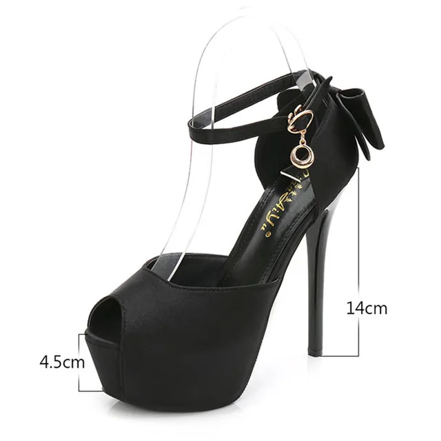 14cm Black Туфли с открытым носком на высоком каблуке с ремешком на лодыжке; женские туфли-лодочки; обувь на платформе; женские летние босоножки; женская обувь на шпильке с бабочкой - Цвет: 14cm Black