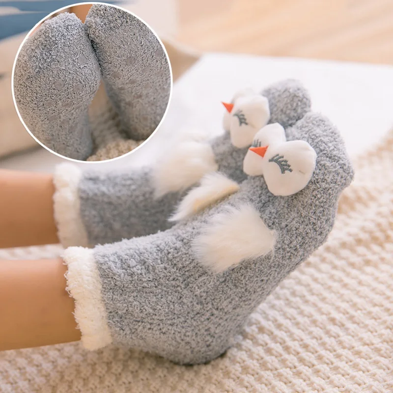 1 пара Harajuku забавное носки с животными зимние Бархатные Теплые мягкие домашние носки-тапочки Kawaii Девочки Женские кролик сова Пушистые Носки для сна