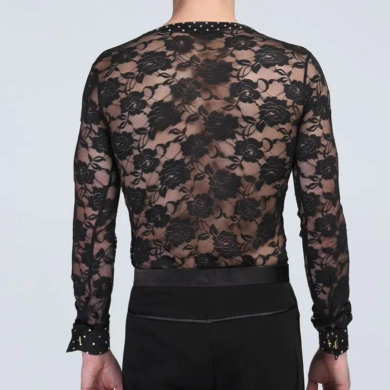 Рубашки для латинских танцев кружевной комбинезон мужчин латина самый дешевый