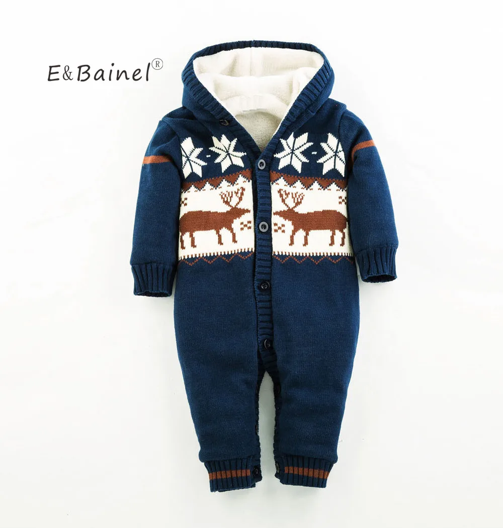 

Winter Baby Rompers Striped Long Sleeve Thicken knitting Newborn Hooded Baby Clothes New Born Baby Clothes For Boys Girs Overall