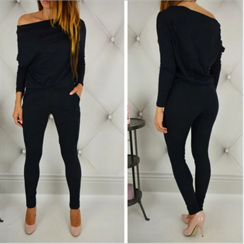 New Style Solid Color Romper Playsuit Women Sexy V-Neck Long-Sleeve Bodycon Cotton Rompers Womens Black Gray Wine Red Jumpsuit | Женская