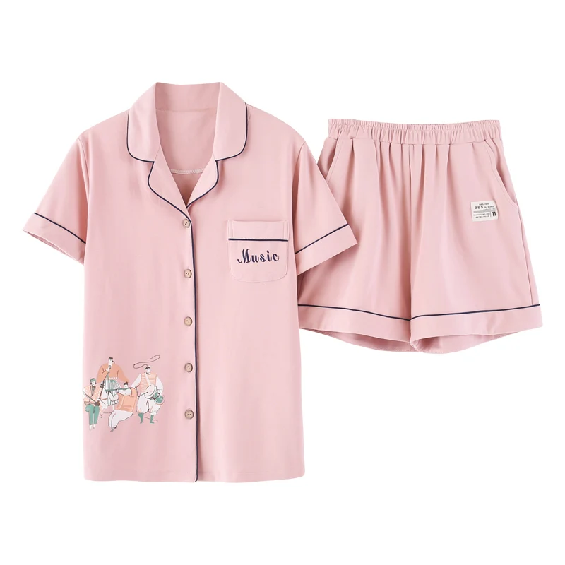 

Summer 100%Cotton Women Pajamas Set Short Sleeve Pyjamams Women Turn-down Collar Casual Soft Big Size M-XXL Female Sleepwear