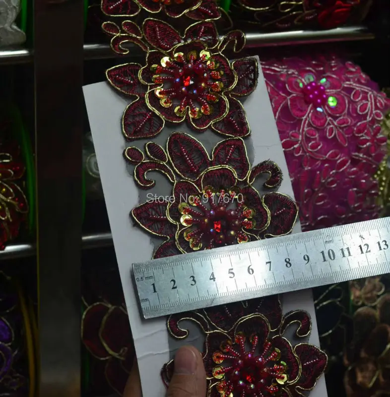 15 ярдов Гипюр Вышивка Кружева блесток ткань с жемчугом жаккардовая Лента