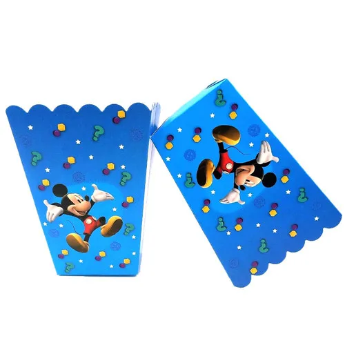 Popcorn box 6pcs Микки Маус тема Дети с днем рождения украшение тарелка чашка соломенные салфетки Лут сумки одноразовые столовые приборы вечерние принадлежности - Цвет: Popcorn box 6pcs