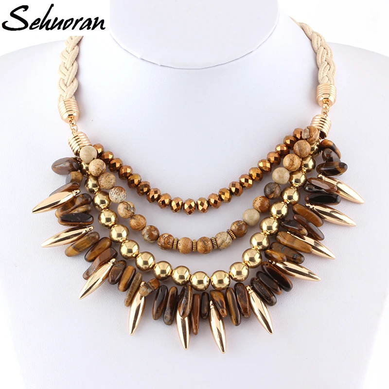 Sehuoran Natural Stone Necklaces Pendants Chunky Big Choker Necklace Crystal Vintage Collar Statement Jewelry For Chrismas Gift | Украшения