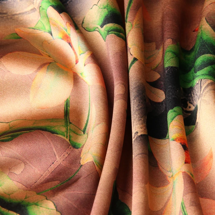 118 см ширина 19 мм 93% шелк и 7% спандекс зеленый цветочный принт коричневый стрейч