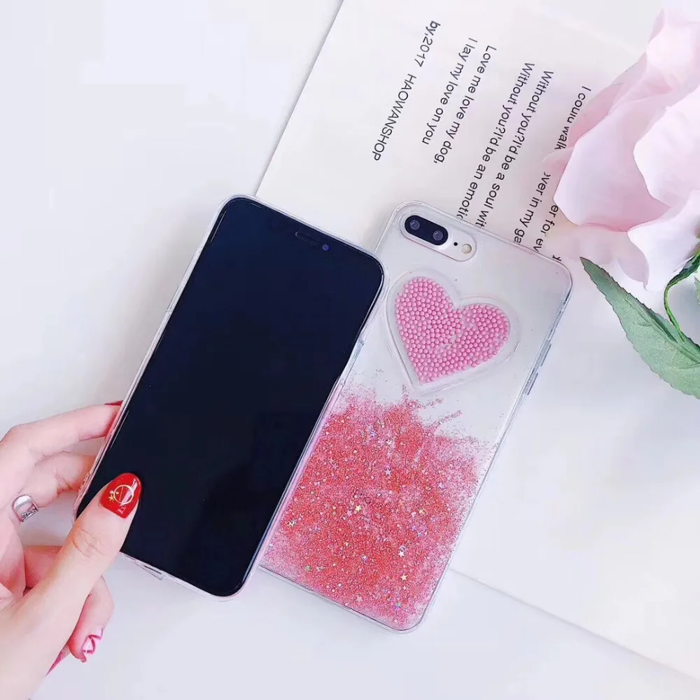Мода любовь сердце Блестящий Прозрачный чехол для iPhone XS Max XR Чехлы 6 S 7 8 Plus X мягкий