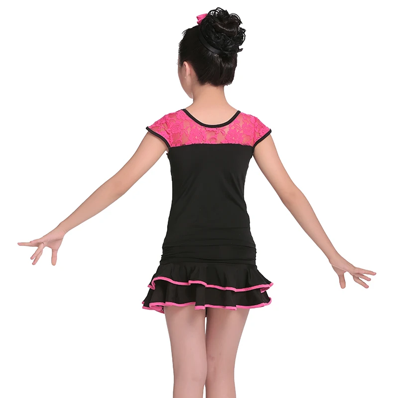 Детские кружевные костюмы с короткими рукавами из спандекса для латинских