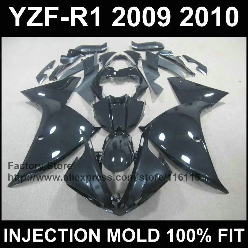 Anpassen kostenloser Injection ABS kunststoff verkleidungen kit für YAMAHA 2009 2010 2011 YZFR1 09 10 11 volle schwarz YZF R1 verkleidung set