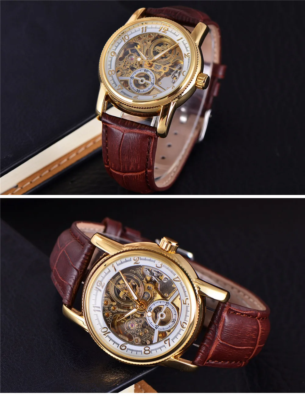 FORSINING автоматические механические часы 3D логотип мужские золотые Роскошные