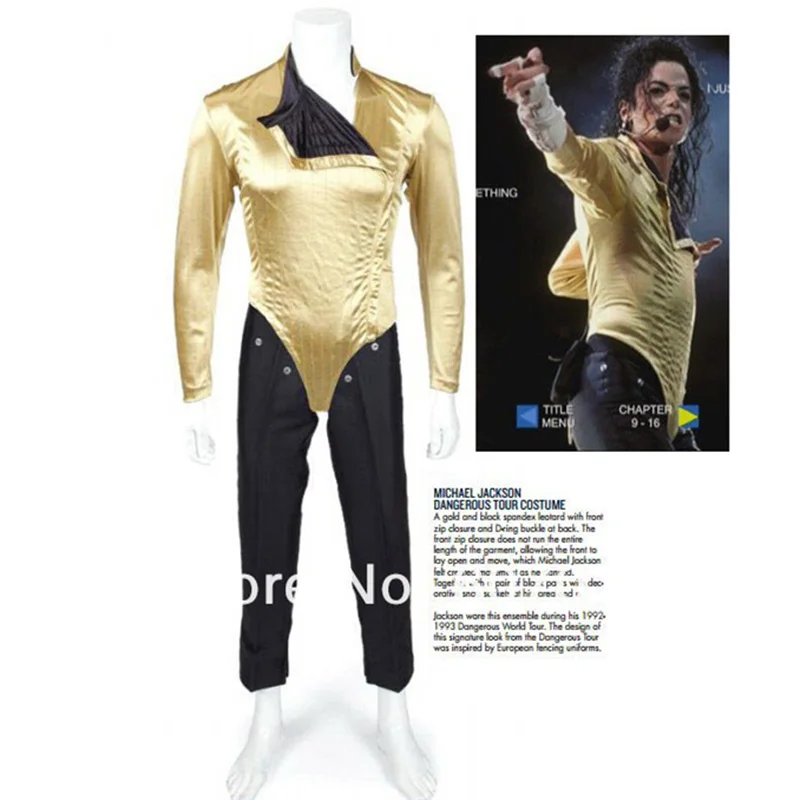 hot mj michael jackson classic bad dangerous jam golden body suit costume jacket pants for performance collection 1990s free global shipping