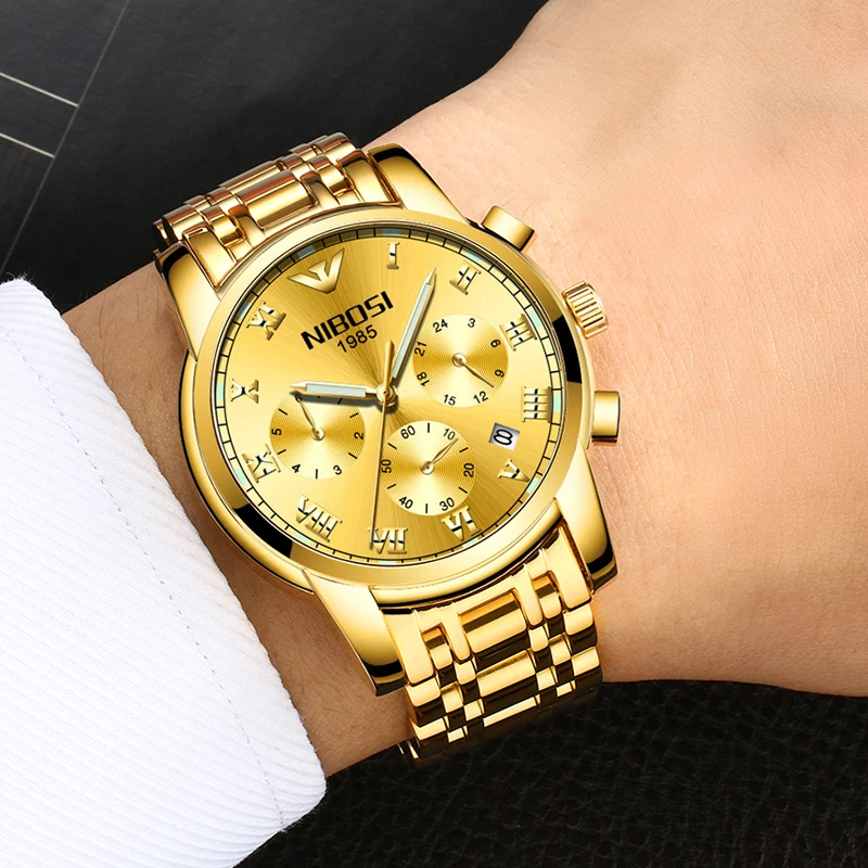 NIBOSI новинка 2019 мужские часы от ведущего бренда роскошные золотые