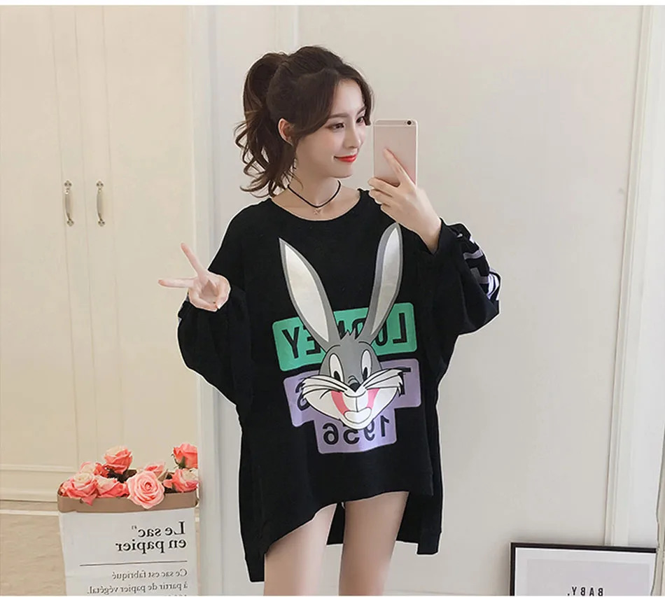 Фото Harajuku Bugs Bunny толстовки с капюшоном Женская толстовка кроличьим лицом буквенным Harajuku Bugs Bunny толстовки с капюшоном Женская толстовка кроличьим лицом буквенным