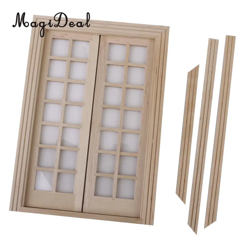 1/12 Dollhouse Miniature Exterior Wooden Door 28 Panel Wooden Color for Dolls House Bedroom Furniture Acc Kids Pretend Play Toy