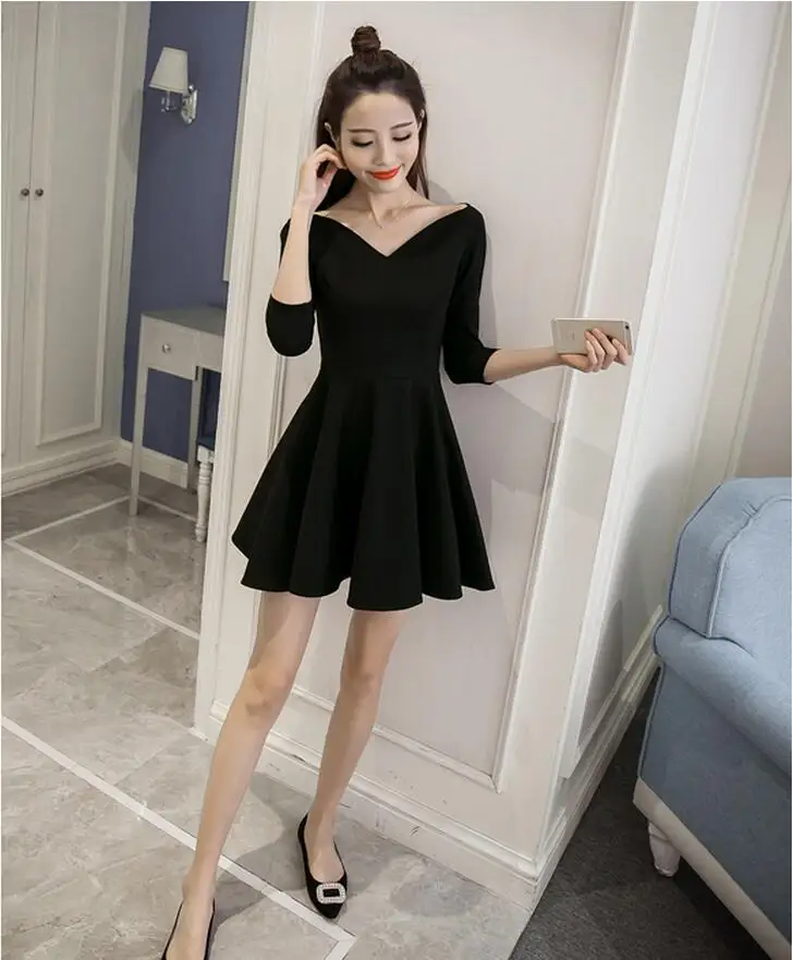 Новые весенние женские платье 2017 корейской версии без бретелек V воротником