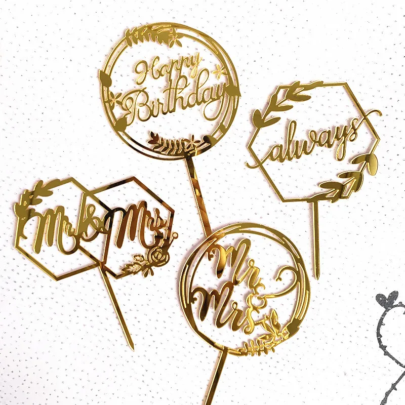 "Mr& Mrs" "Always" Свадебный акриловый Топпер для торта цветок с днем рождения акриловый Топпер для торта на день рождения Свадебная вечеринка украшение торта
