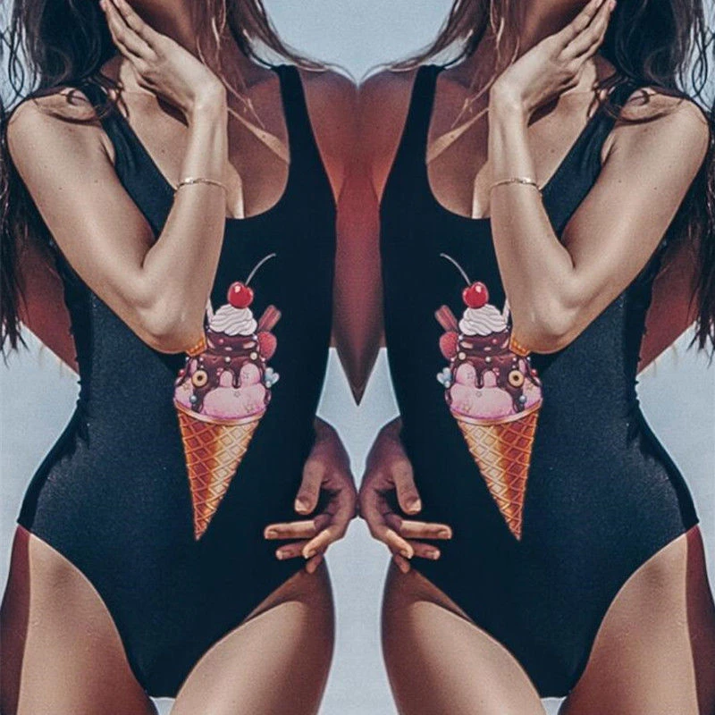 Женский цельный Монокини 2018 новый купальник бикини с мороженым пуш-ап пляжная