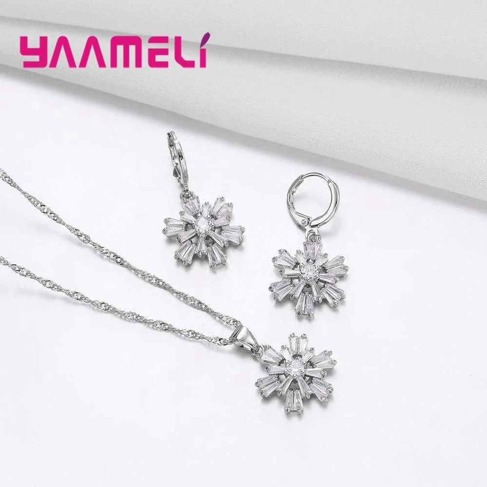 

New Arrival Classic Wedding Jewelry Set S925 Silver With AAA Zirconia Round Circle Earring Pendant Necklace Hot Sale
