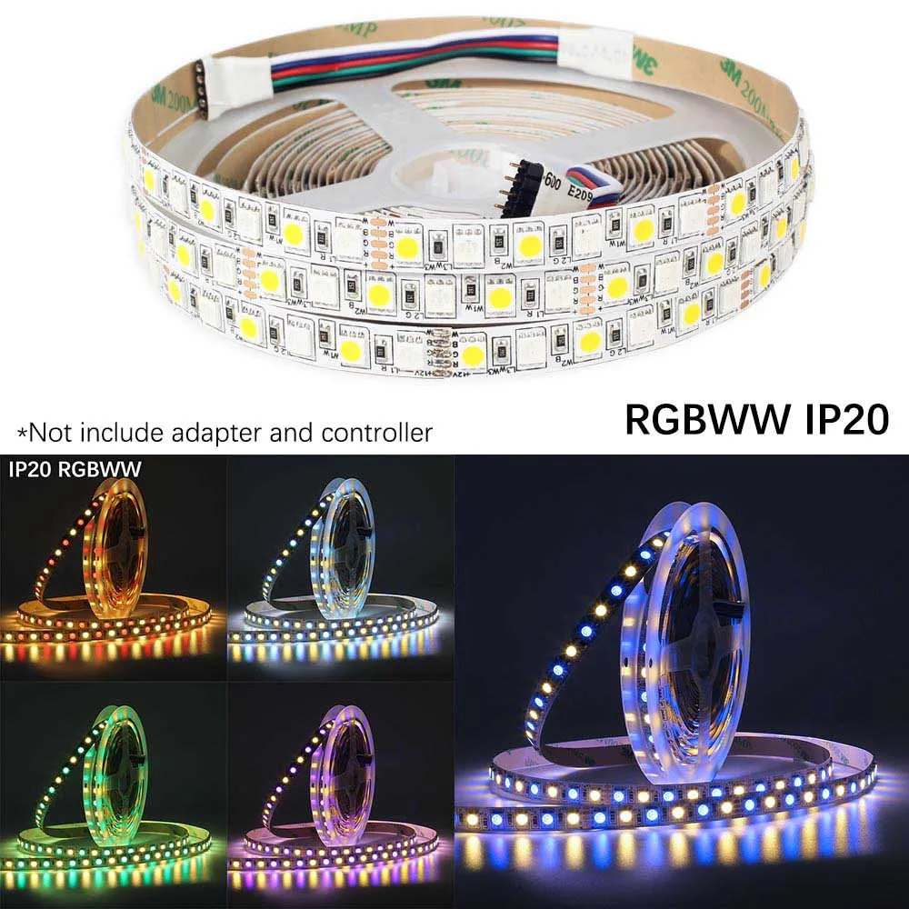 5 м DC12V Светодиодная лента 5050 SMD RGB, RGBW, RGBWW 96 Светодиодный/M белый, теплый белый 120 светодиодный/m 5050 светодиодный гибкий светильник IP20/IP65 - Испускаемый цвет: RGBWW IP20