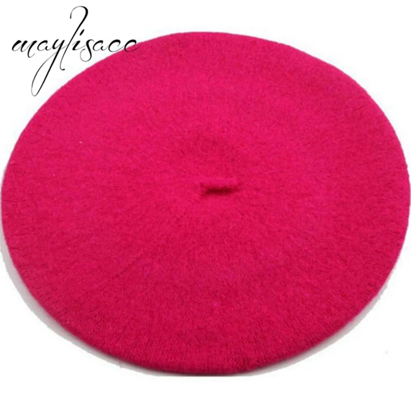Rose Red Maylisacc шерсть одноцветное Цвета осень-зима теплый берет Кепки Лидер продаж для Для женщин модный подарок открытый Кепки 15 цветов - Цвет: Rose Red