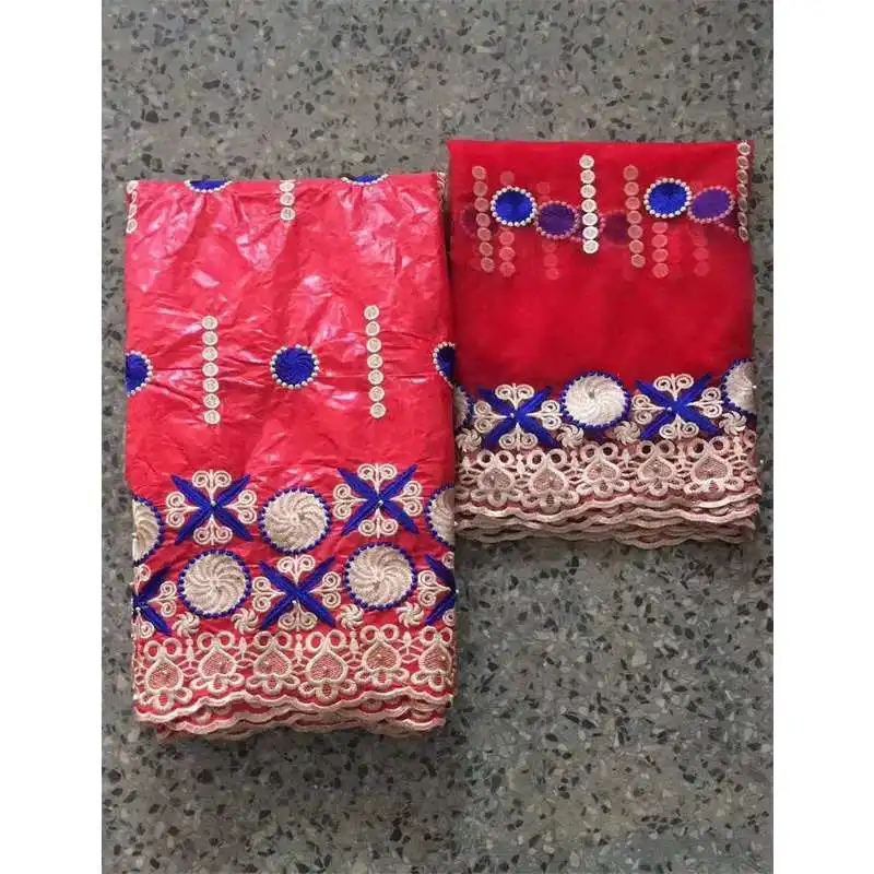 

high quality African Bazin Riche fabric with Embroidery lace for dress African lace fabric 5+2Yards free shipping