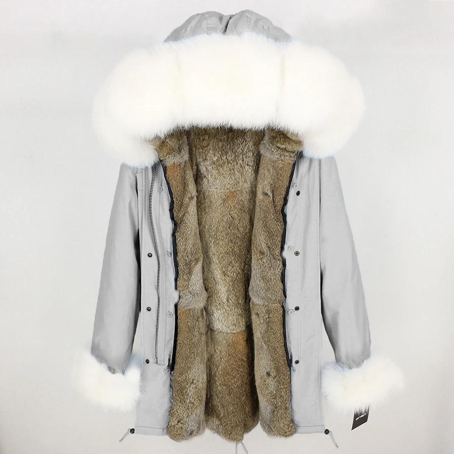 1 OFTBUY, зимняя женская куртка, длинная парка, Воротник из натурального Лисьего меха, капюшон, подкладка из натурального кроличьего меха, Толстая теплая парка, уличная Роскошная - Цвет: 1
