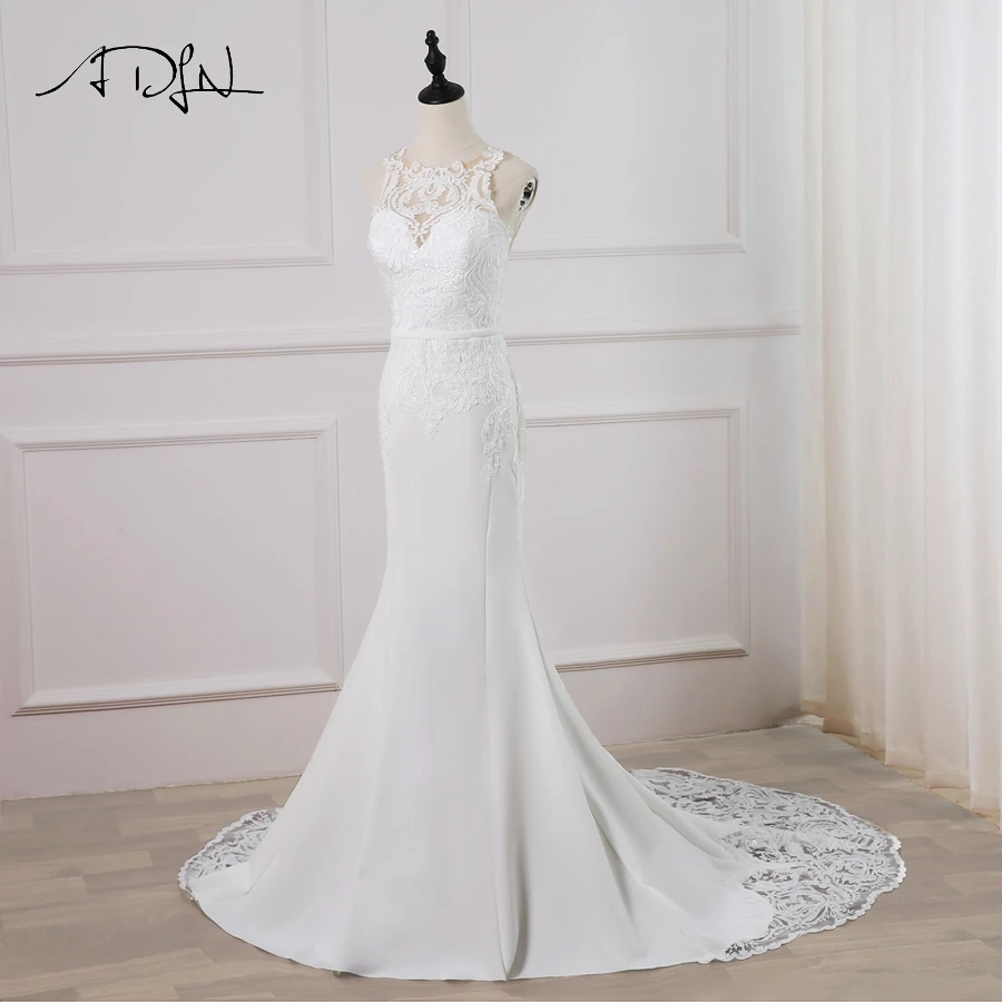 ADLN Новое пикантное свадебное платье Vestido De Novia с круглым вырезом Аппликация без рукавов свадебное платье с юбкой-годе Robe De Mariage на пуговицах