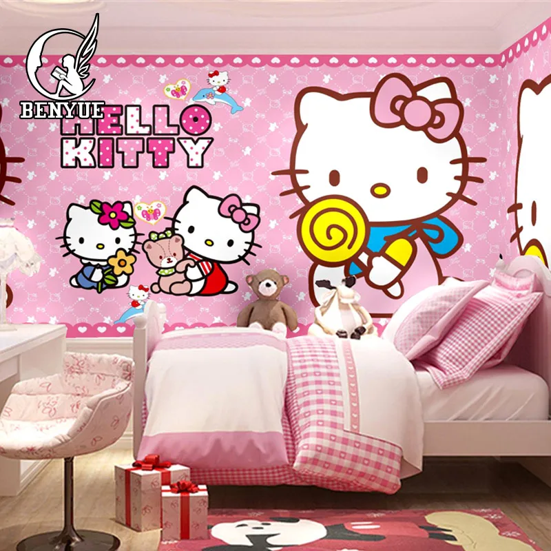 Размер на заказ детская комната hello Kitty мультфильм обои настенные водонепроницаемый девочка мальчик обои для детской спальни