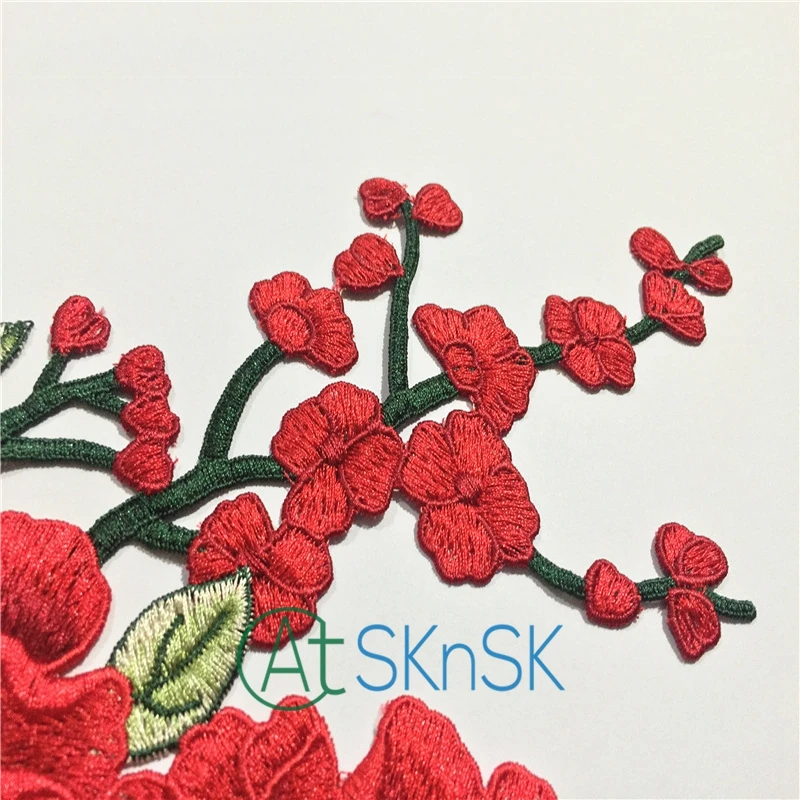 3D красные цветы вышитые нашивки приклеивающаяся наклейка для одежды платья