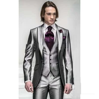 cheap slim fit groom tuxedos silver grey best man peak lapel groomsman men wedding suits bridegroom jacketpantstievestweddi
