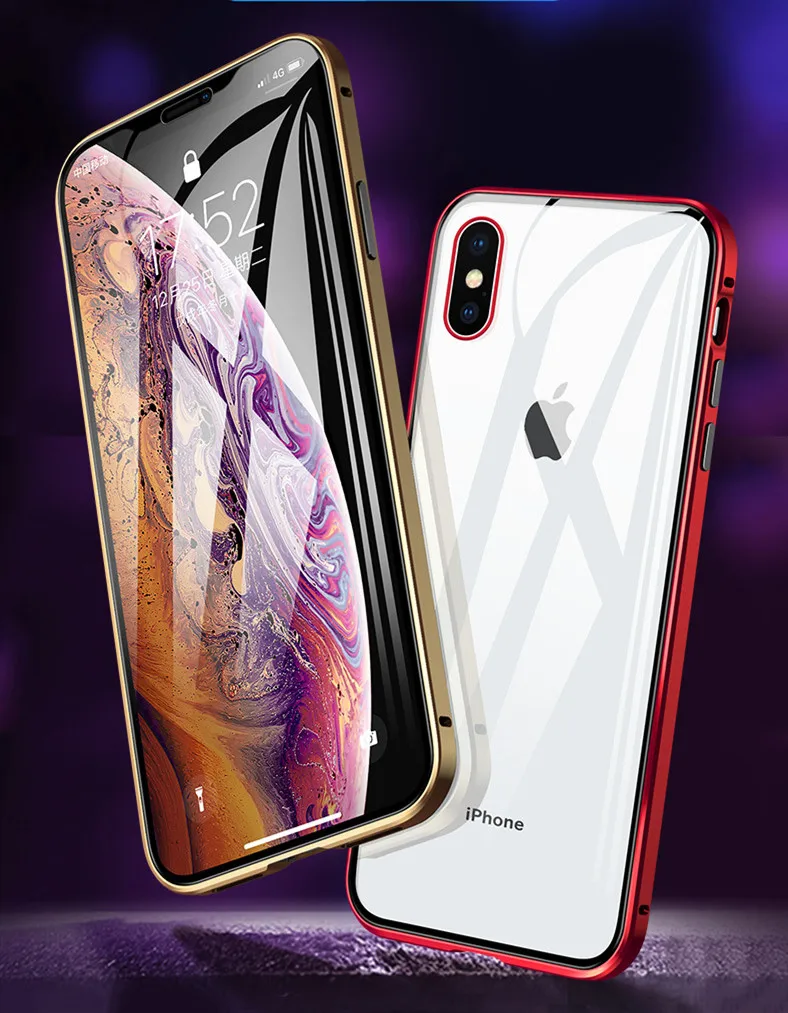 Магнитный чехол для телефона для iPhone XSMAX XR XS 8 7 6S Plus, высококачественный двойной чехол из закаленного стекла с металлическим магнитом, чехол s Coques Capa
