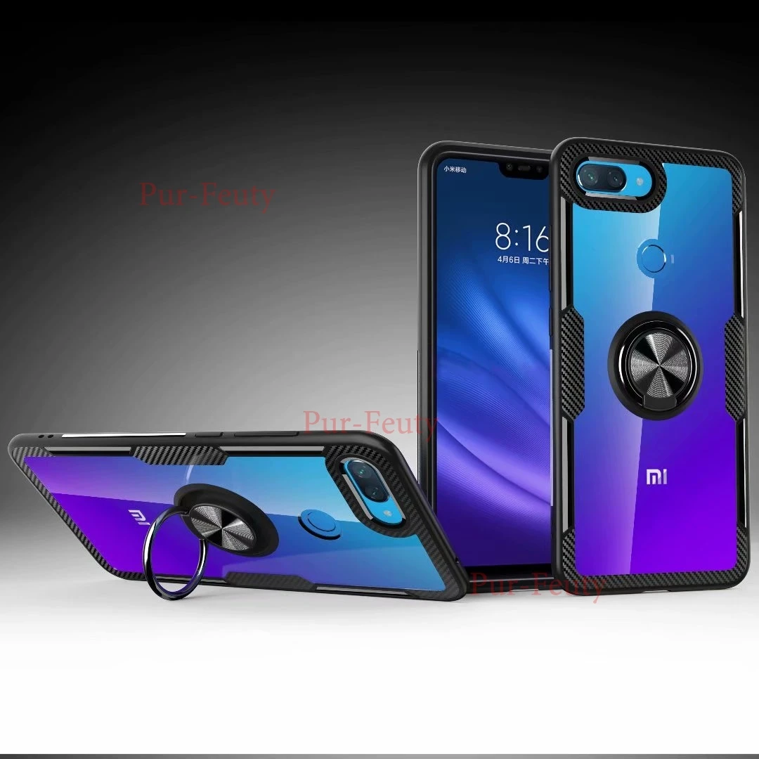 Чехол для Xiaomi Mi8 Lite M1808D2TG с кольцом-подставкой магнитная прозрачная