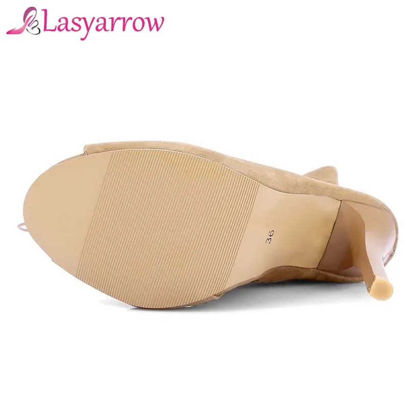 Lasyarrow/сандалии гладиаторы выше колена туфли лодочки с открытым носком на молнии