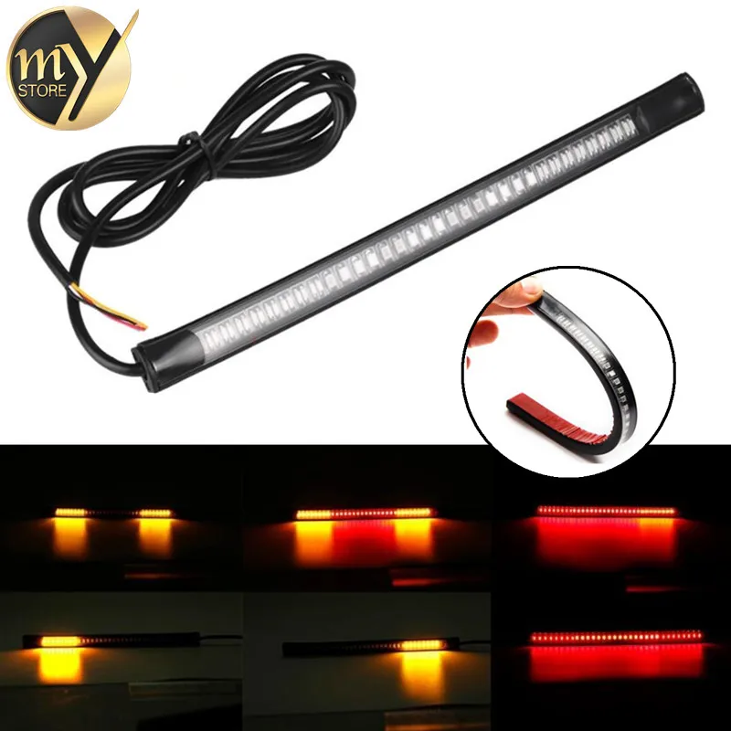 

Motorcycle Light 48 LED Flexible Strip For Tail Brake Bulbs Stop Turn Signal Lights License Plate Lamp Red And Yellow 8inch
