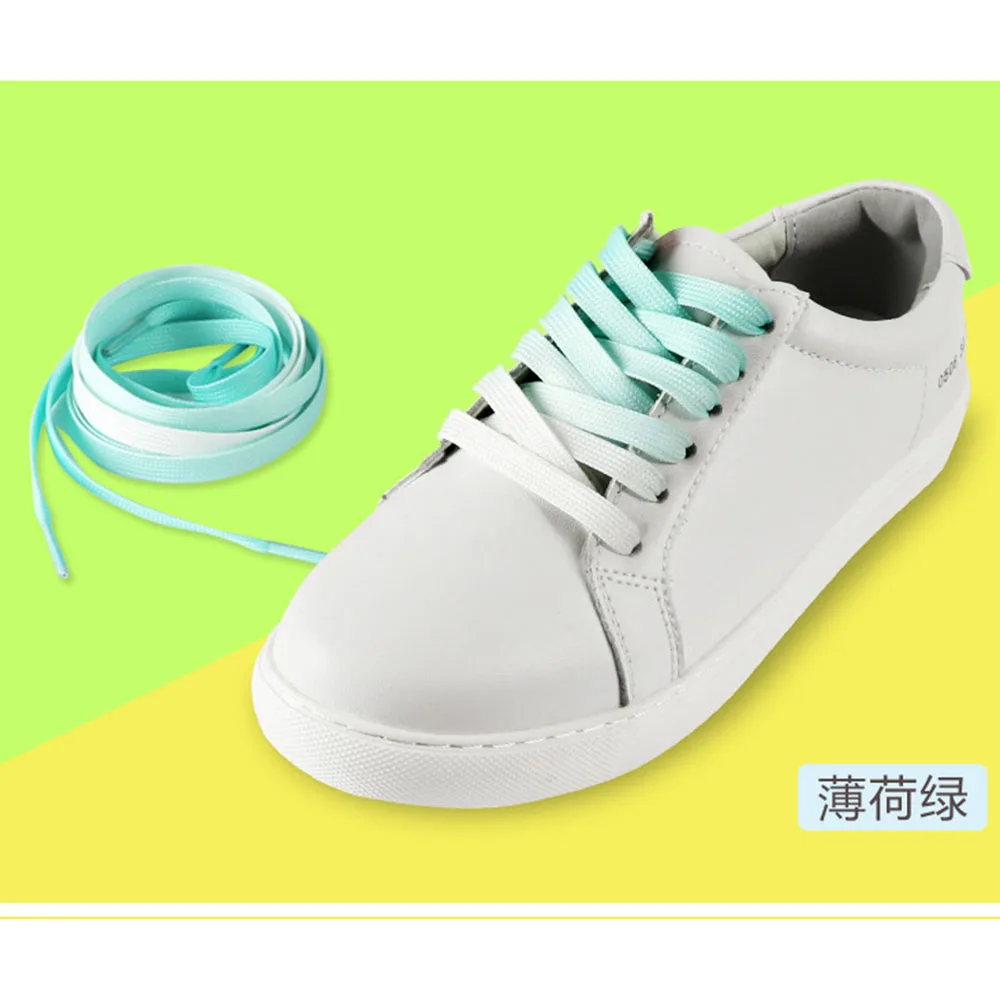 light green 1 пара шнурки градиент цвета конфеты плоские круглые ботиночки Ботинки со шнурками - Цвет: light green