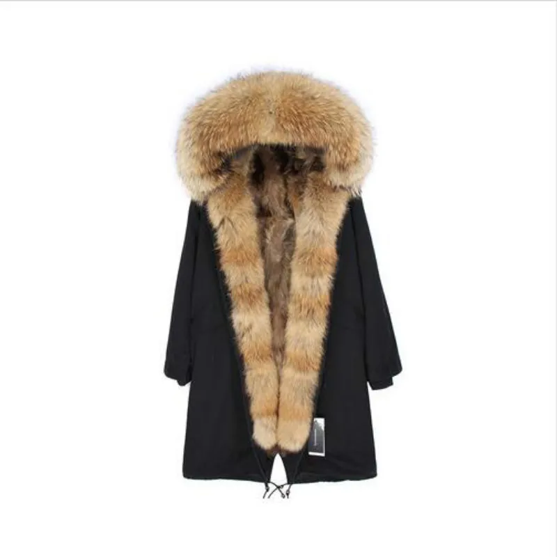 

Женская длинная Шуба с воротником из меха енота, теплая уличная Шуба с воротником из натурального меха енота, новинка зимнего сезона 2021