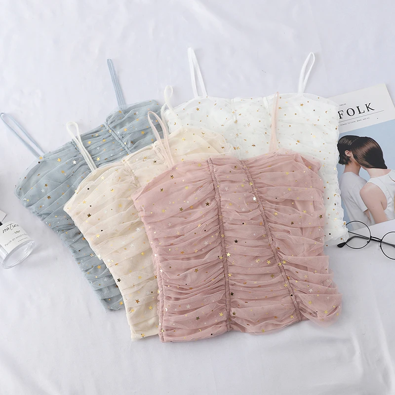 MUMUZI женская укороченная расшитая блестками Сексуальная майка летняя розовая на