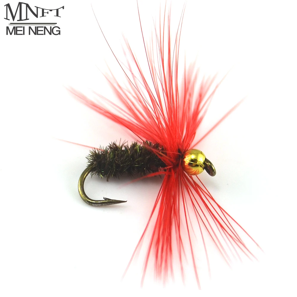 MNFT 10 шт. # Red Hackle Золотые шарики с головой павлина Nymph мухи гусеницы рыболовные