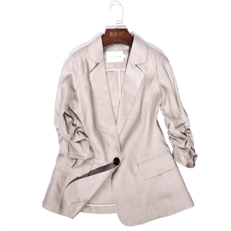 Linen small suit women's jacket thin section 2020 summer fashion temperament seven-point sleeves Slim casual cotton suit jacket