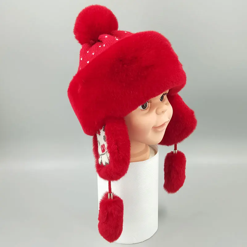Зимние натуральный мех кролика Рекс шапка-ушанка для детей детская одежда