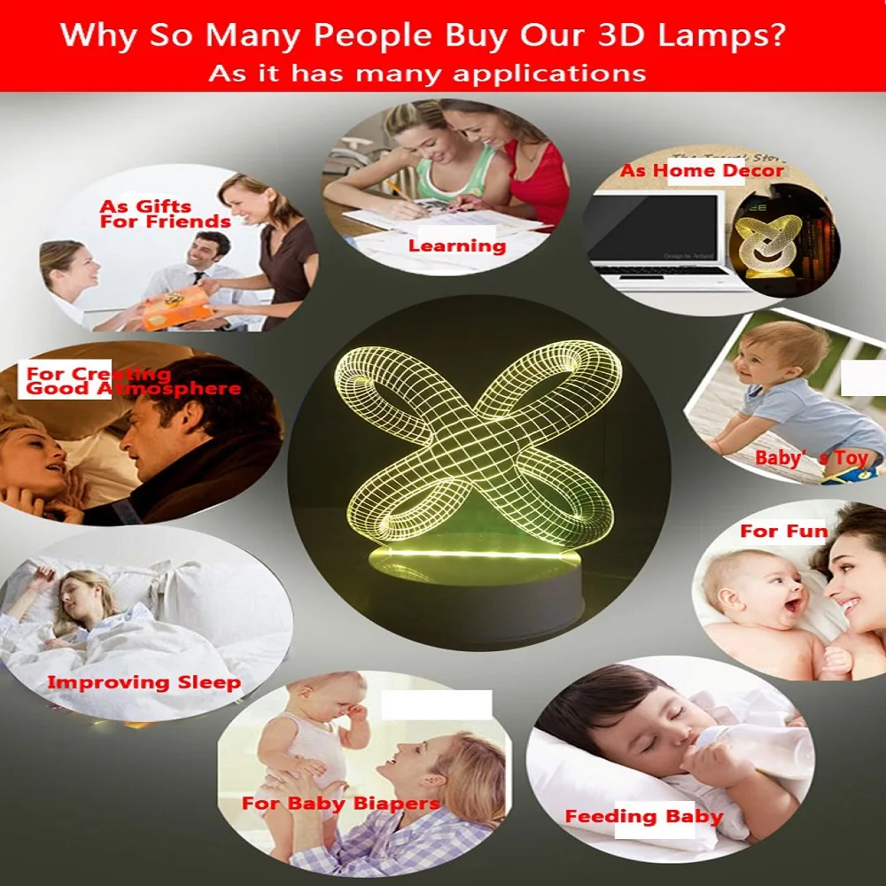 3D ночник пульт дистанционного управления светодиодная настольная лампа 7 цветов