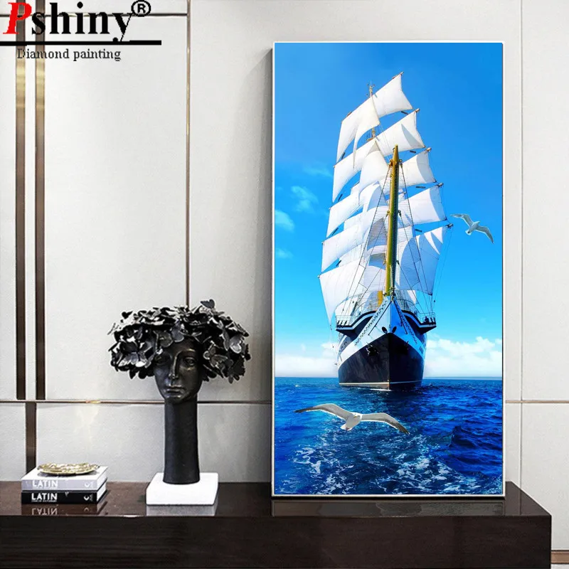 PSHINY DIY Алмазная вышивка продажа океанская парусная лодка пейзаж картины из