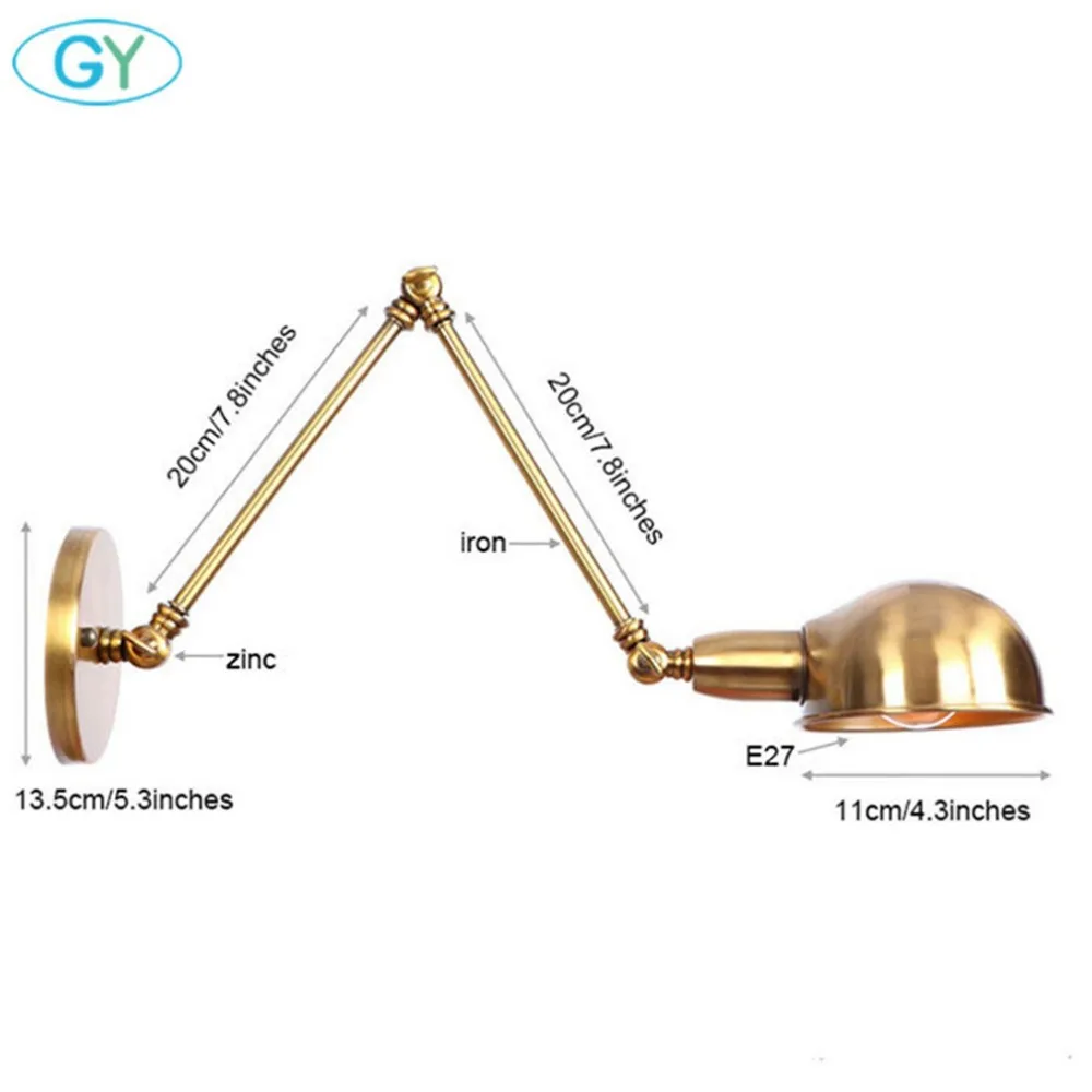 Промышленные настенные бра с поворотным кронштейном в стиле лофт латунная
